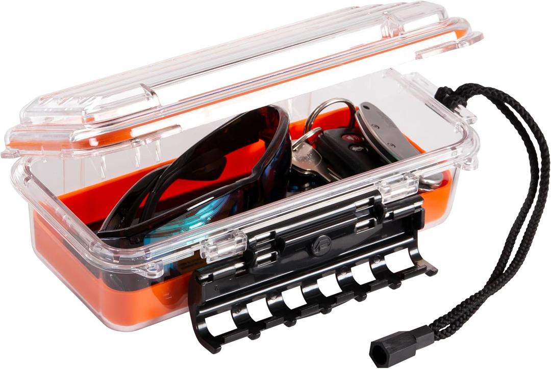 Plano Guide Series 3500 Field Box Waterproof Case, Orange, Small, Waterproof Dry Box with Wrist Strap for Boat, Kayak, and Camping, Outdoor Gear Storage (One Size)