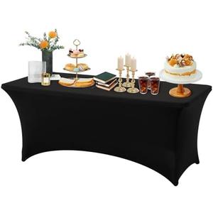 Ledido 6FT Table Cloth for Rectangle Tables, Spandex Stretch Tablecloth Fitted Washable Table Covers Protector for Event Party Graduation Wedding Cocktail Banquet Festival Decor, Black