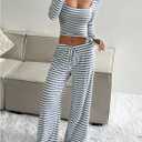 Floerns Women's 2 Piece Outfit Striped Square Neck Long Sleeve Crop Tops and Pants Set (Black, S)