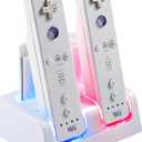Wii Charging Dock Charger Station, 4 Port Wii Remote Controller Charger with 4 Pcs 2800mAh Rechargeable Batteries (White)