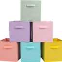 Stero Fabric Storage Bins 6 Pack Fun Colored Durable Storage Cubes with Handles Foldable Cube Baskets for Home, Kids Room, Closet and Toys Organization Cyan, Green, Yellow, Purple, Pink and Peachpuff