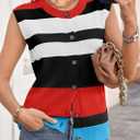 Tankaneo Womens Color Block Striped Sweater Vest Tops Summer Casual Button Up Knit Sleeveless Cardigan Tank Tops Red (S)