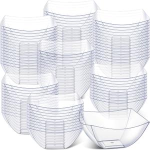 Sliner 100 Pcs Square Plastic Bowls 8 oz Plastic Serving Bowls Disposable Chip Containers for Parties Snack Fruit Candy Containers for Candy Buffet Salad Bar Buffet Party Supplies(Clear)