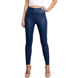 Conceited Luxe Leggings Velvet or Vegan Leather (Large, Navy Blue)