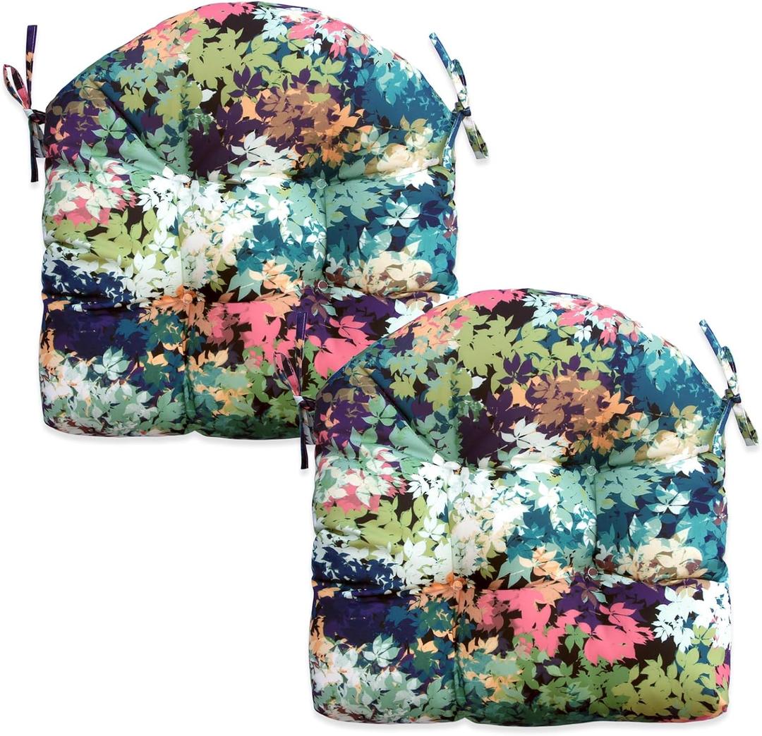 Indoor/Outdoor Chairpad with Ties, Patio Furniture Chair Cushions, Rocking Chair Cushions, Seat Cushions (Colored Leaf, 19 * 19)