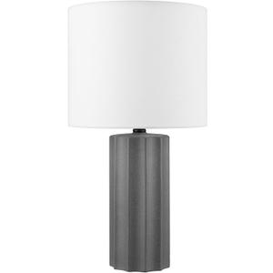 Globe Electric 61000061 20" Ribbed Ceramic Table Lamp, Dark Gray Concrete Finish, White Linen Shade, On/Off Rotary Switch on Socket, for Living Room, Bedroom, Office, Home Dcor