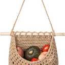 Hanging Fruit Basket Handmade Boho Cotton Rope Wall Hanging Basket Over Door Storage Woven Baskets for Kitchen and Bedroom to Store Any Small Stuffe (1, Jute)