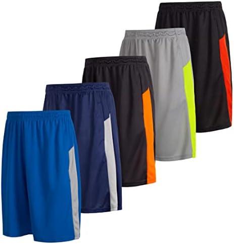 5 Pack: Men's Dry-Fit Sweat Resistant Active Athletic Performance Shorts, XXL