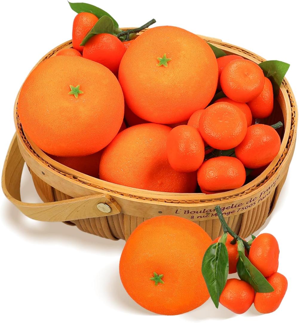 Fake Oranges, Artificial Oranges Fruits Decor Lifelike Fake Fruit Faux Cuties Tangerine for Decoration Fruit Bowl Tray, Orange Party Decor, Orange Kitchen Decor, 5 Large + 4 Clusters (20 Mini)