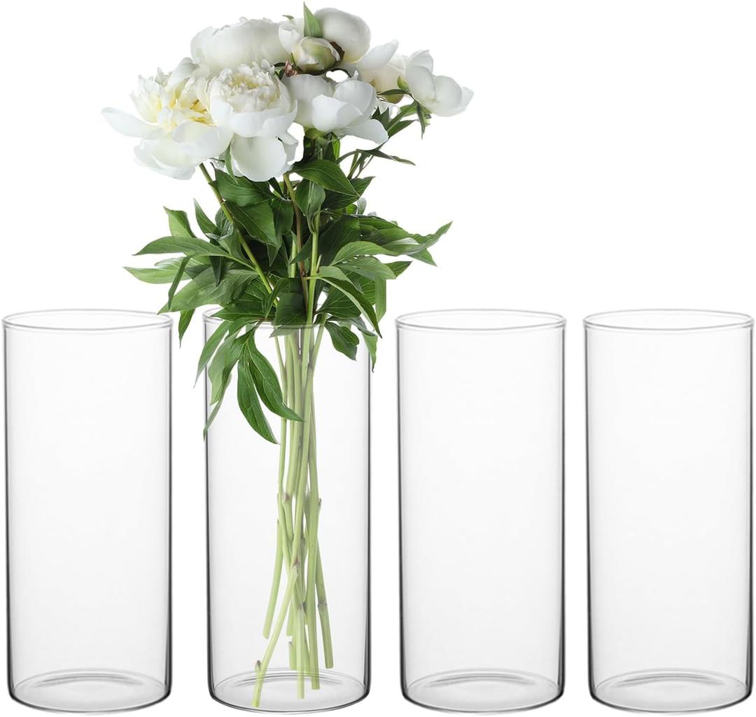 Tall 5.9 Inch Glass Cylinder Vase - Clear Flower Vase for Wedding Centerpieces,Party Decor,Home Decor-Hurricane Candle Holder for Floating Candles,Table Decorations,Receptions & Events (4)