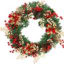 Christmas Wreaths for Front Door Outside Decor, 22" Golden Leaves PineCones Red Berries Poinsettia Winter Artificial Wreath Decorations for Xmas Holiday Home Door Wall Window Fireplace Indoor Porch