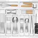 Lifewit Large Silverware Drawer Organizer, Expandable to 36 Inches Wide, BPA Free Plastic Utensil Tray for Kitchen, Adjustable Flatware and Cutlery Holder for Spoons Forks Knives, White