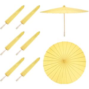 MECCANIXITY 6 Pcs Paper Umbrellas ,33" Paper Parasol DIY Oiled Painting Umbrellas for Photography Props Craft Party Wedding Decoration,Yellow