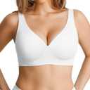 Popilush White Bra Wireless Bra Comfortable Bralette Supportive No Underwire Seamless Deep V Neck Bras Everyday Bras XL
