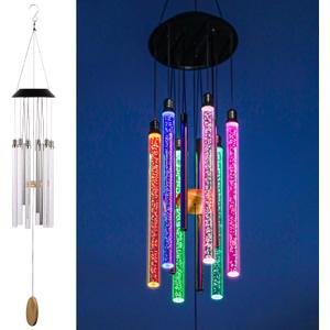 Solar Wind Chimes for Outside, DesGully 6 LED Tubes Color Changing Outdoor Clearance Unique Garden Decor Colorful Patio, Gifts for Her/Him (37" Long)