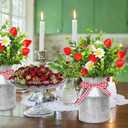 3 Pack Strawberry Mason Jar Table Centerpiece, Artificial Strawberry Home Centerpieces Fake Strawberry Daisy Plants with Faux Leaves for Summer Farmhouse Wedding Decor, Tiered Tray Tabletop Display