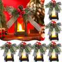 Set of 6 Christmas Mini Decorative Lanterns with Flickering LED Flameless Candle Hanging Lantern Decoration Bulk with Buffalo Plaid Bow Battery Included for Xmas Party (Black and White Bow)