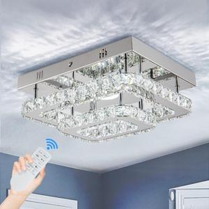 Crystal Modern Flush Mount Dimmable LED Kitchen Chandelier, Small Bedroom, Hallway & Bathroom Ceiling Light (Dimmable-2-tier rectangle)