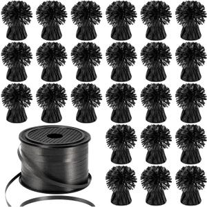 24 PCS Balloon Weights Metallic Anchor, Balloon Holder Heavy Weights with 1 Roll Black Crimped Ribbon for Balloons Table Party Favor Birthday Decor(Black)