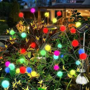 Solar Garden Lights - 4 Pack Upgraded Solar Powered Panel, Sway by Wind, Super Bright Outdoor Lighting, Firefly Fairy RGB Lights for Yard Patio Pathway Lawn, Big Bulb, Multicolor (Multicolor (Black Shell))