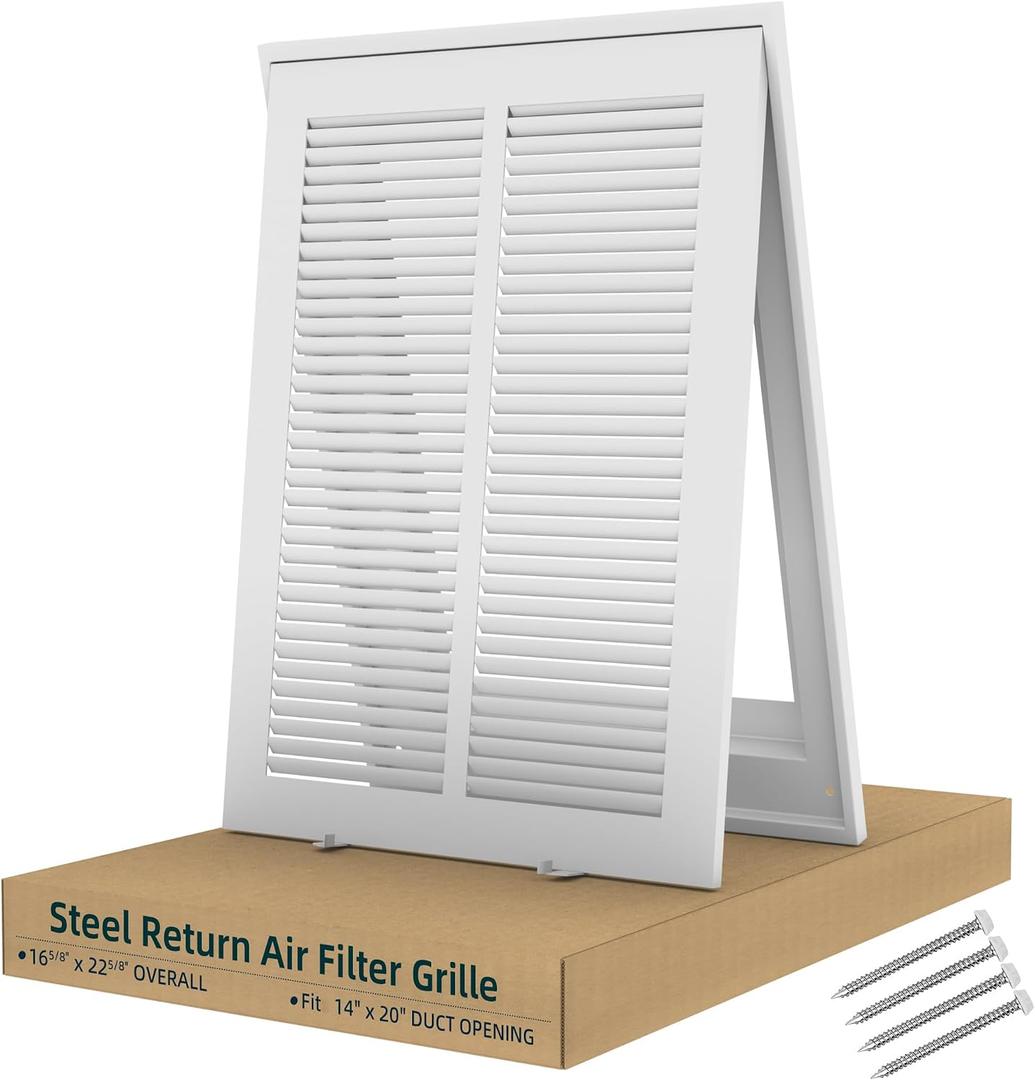 Fancat Return Air Filter Grille for 14x20 Ducts, Steel Air Vent Cover with Removable Door for 1" Filters | Fits Sidewall & Ceiling | Outer Size: 16 5/8" W x 22 5/8" H, 14''Wx20''H Ducts