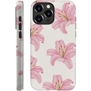 Generic Case Compatible with iPhone 12 Pro Max - Hybrid Durable Shockproof Phone Cover,Cases for Woman Girl - Pink Lily Flower