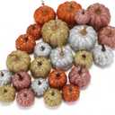 24 Pcs Thanksgiving Glitter Mini Pumpkin Decor Orange, Silver, Gold Small Artificial Foam Pumpkins Fall Tree Hanging Ornament Tiered Tray Decor for Autumn Thanksgiving Party Indoor Home