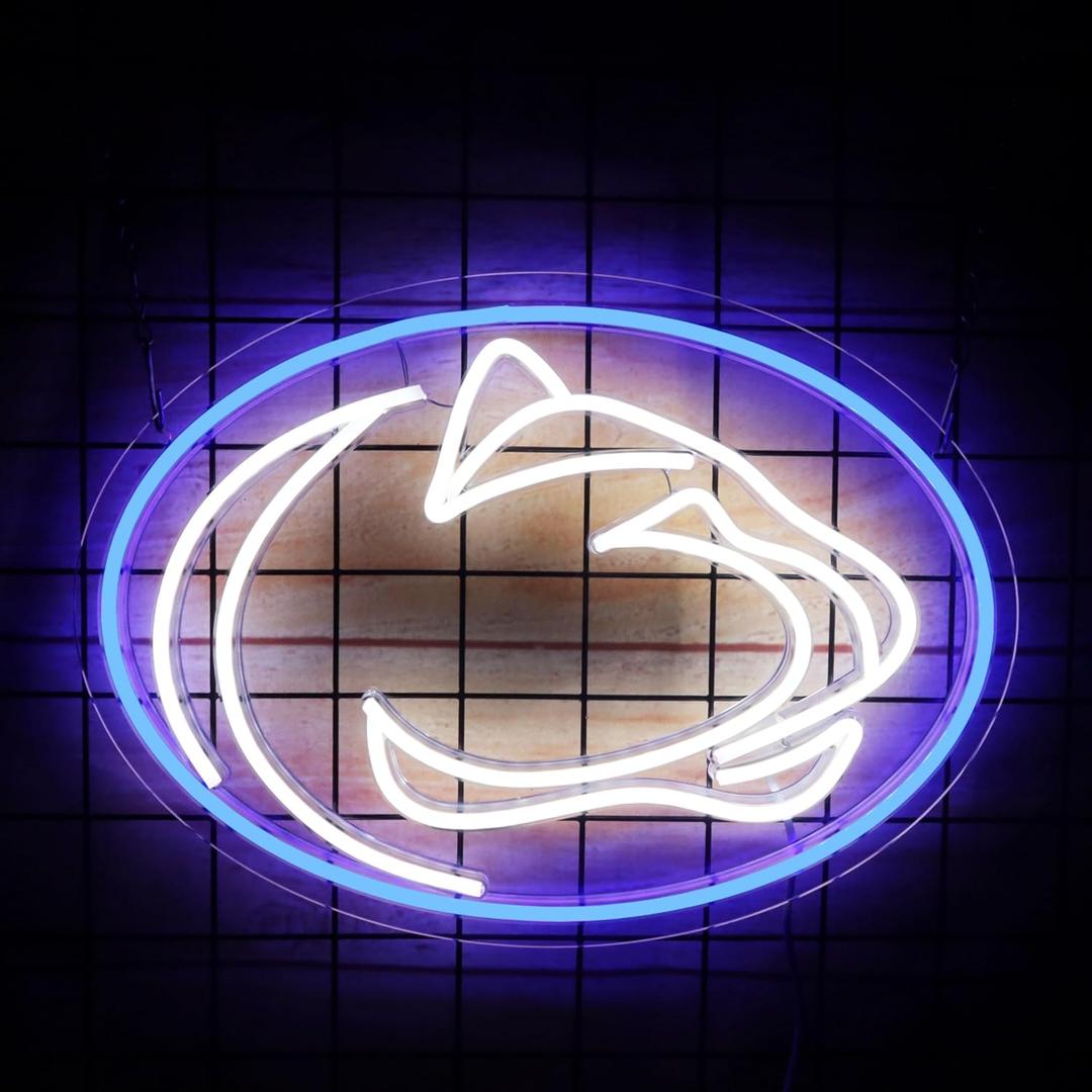 Pen State Neon Sign for Room Decor Neon Light LED Team Sign Sports Neon Sign for Man Cave Wall Decor University Dormitory Decoration USB Powered Dimmable 15.2"*10.8" (Penn-Blue&White)