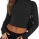 REORIA Women's Basic Cute Mock Turtleneck Long Sleeve Ribbed Tight Tshirts Crop Tops (XX-Large, Black)