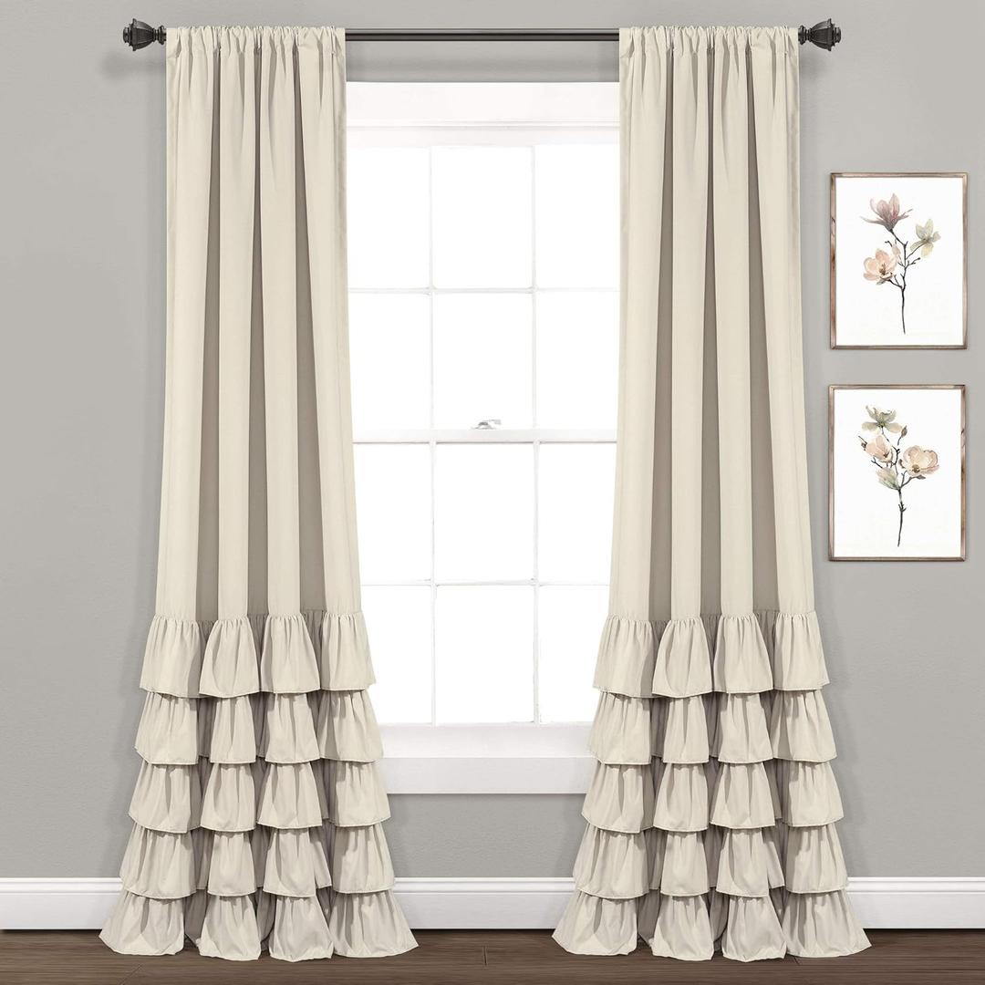 Lush Decor Allison Ruffle Window Curtain Panel Pair, 95" Long x 40" Wide, Neutral