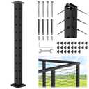 CKE T-Drilled Corner Post Cable Railing, Three Sides T-Drilled 36" Cable Railing Corner Post (Post 35"x2"x2") with Cable Grommets, 90 Black Finish Stainless Steel Corner Post for Indoor Outdoor, CP02