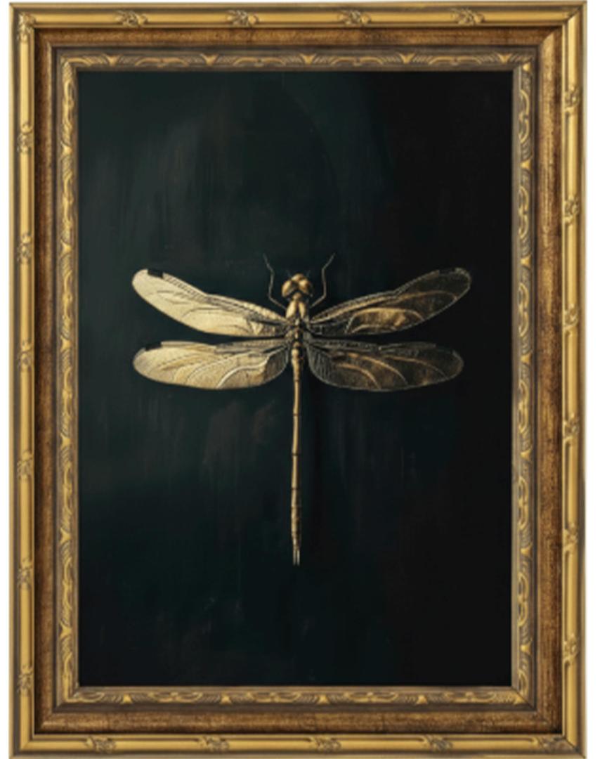 Vintage Framed Dragonfly Picture Wall Art,Gothic Insect Wall Decor 9x11in | Dark Retro Farmhouse Style For Ideal For Bedroom, Study, Hallway, Office Or Entryway.