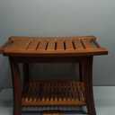 Teak Shower Chair Stool, 24" Shower Bench Seat, Wooden Bathroom Bench with Storage Shelf for Indoor & Outdoor Use