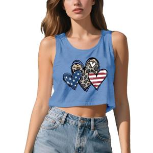 Womens 4th of July Shirt USA Flag Crop Tank Tops Patriotic Sleeveless Independence Day Graphic Tee (Blue, XL)