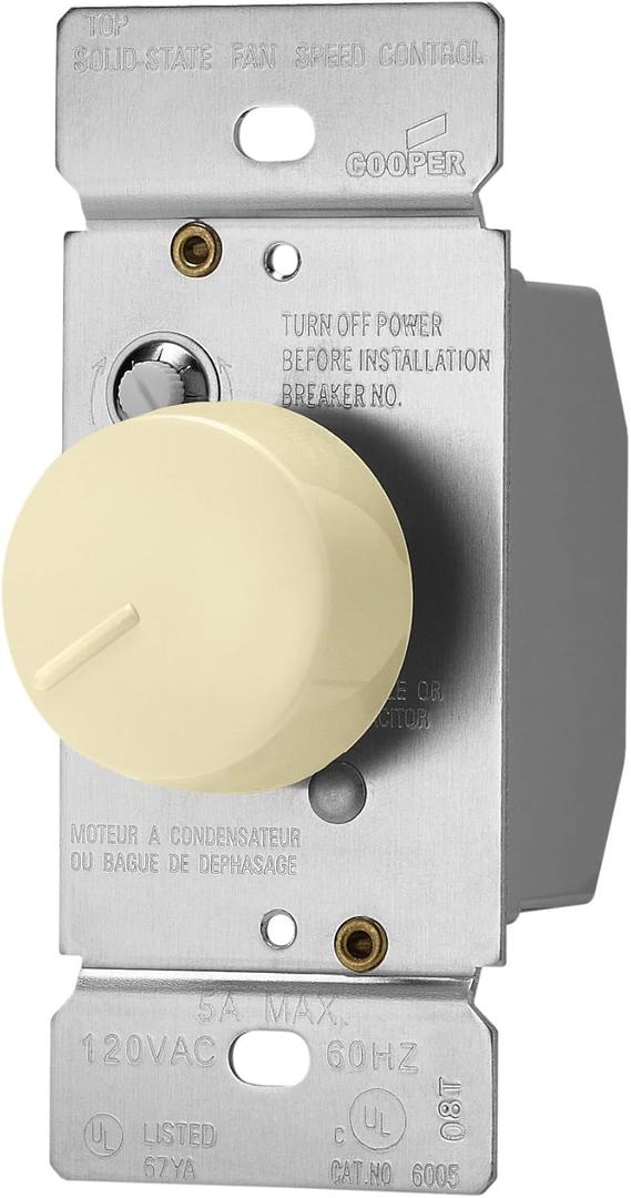 Eaton RFS5-A-K 5-Amp 120-Volt Single-Pole Quiet 3-Speed Fan Control, Almond