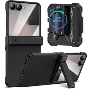 VEGO for Z-Flip-7-Case: Galaxy Z Flip 7 Case with Belt Clip Holster[Built-in Screen Protector][Hinge Protection] Hidden Rugged Kickstand Case Full-Body Drop/Shock Proof Cover for Samsung Flip 7-Black