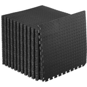 ProsourceFit Exercise Puzzle Mat -inch, EVA Interlocking Foam Floor Tiles for Home Gym, Workout Equipment, Kids Play Areas, Black, 144 SQ FT - 36 Tiles