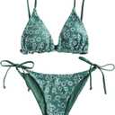 ZAFUL Women's Triangle Bikini Floral String Bikini Set Two Piece Swimsuit Bathing Suits (Medium, 2-greenish Blue)