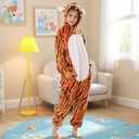 Animal Onesie Costumes for Kids Adults Cosplay Halloween for Boys Girls Womens Warm Plush One Piece Tiger (Orange)