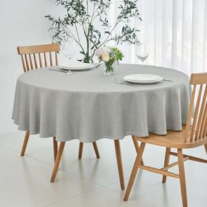 maxmill Linen Textured Tablecloth Spill-Proof Stainproof Wrinkle Free Washable Fabric Table Cloth for Circular Table Cover, Dining Room Buffet Banquet Party Holiday Dinner, Round 70 Inch Light Grey