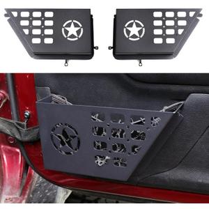 Front Door Storage Pockets Organizer Box for 2011-2018 Jeep Wrangler JK JKU Unlimited 2/4 Door Insert Storage Expansion Interior Accessories 2 Pack Black Metal with Star