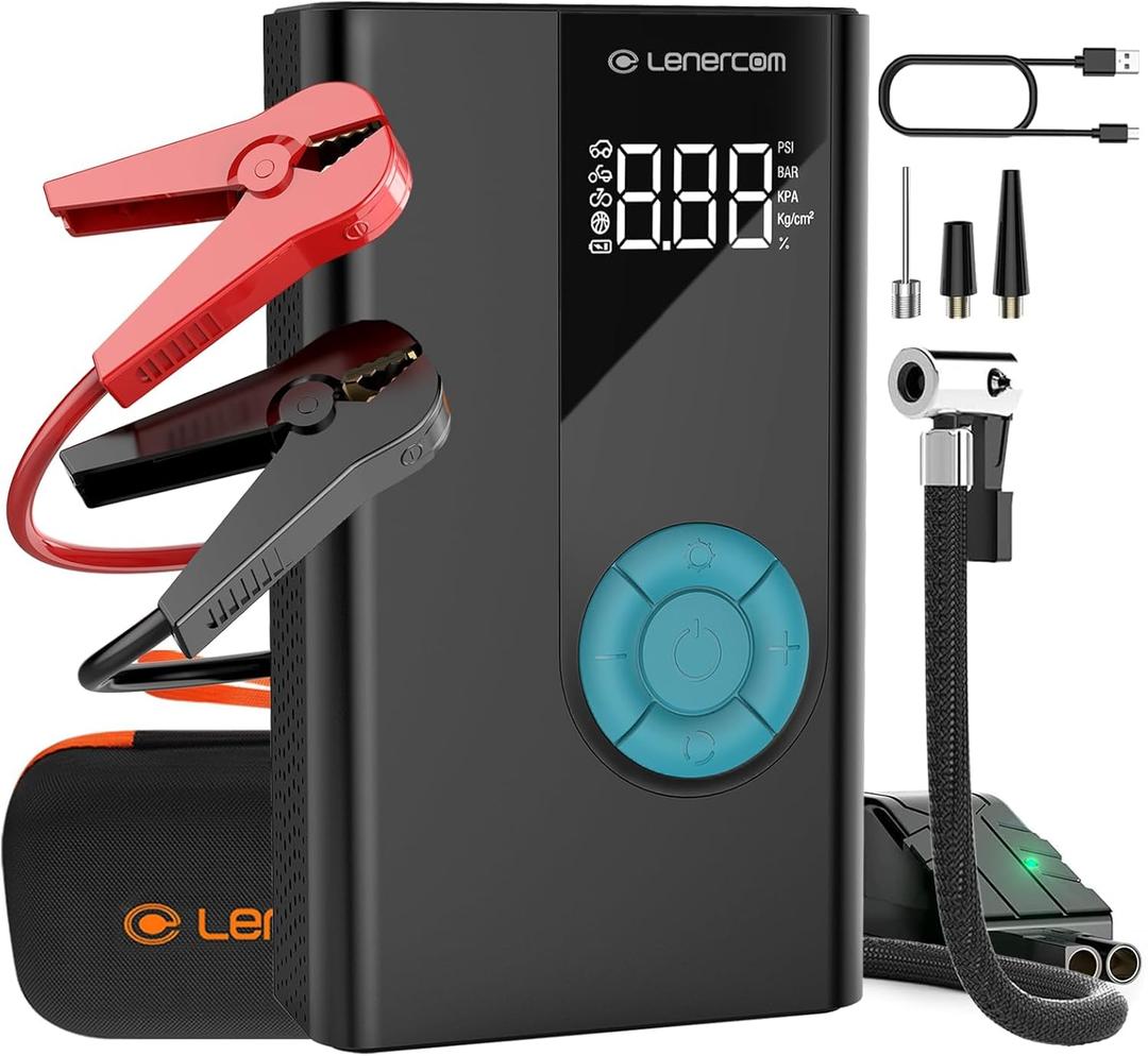 Jump Starter with Air Compressor, 1500A Potable Battery Booster with 150PSI Digital Auto Tire Inflator, 12V Car Battery Charger with USB Quick Charge 3.0(Up 7.0L Gas/4.0L Diesel Engine) Jump Starter with Air Compressor, 1500A Potable Battery Booster with 150PSI Digital Auto Tire Inflator, 12V Car Battery Charger with USB Quick Charge 3.0(Up 7.0L Gas/4.0L Diesel Engine)