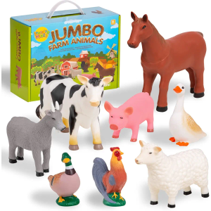 Learning Minds Set of 8 Jumbo Farm Animal Figures - Farm Animals For 1, 2, 3 Year Olds - Toy Animals For Kids Age 18 Months Plus - Toys For 1 Year Old Boys