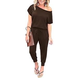 KAY SINN Summer Jumpsuit Rompers Off Shoulder for Women with Pockets Casual Elastic Waist, Size XL