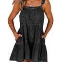 Newffr Women's Summer Denim Dresses Square Neck Ruffle Trim Sleeveless Babydoll Dress Flowy Jean Dresses with Pockets Black S
