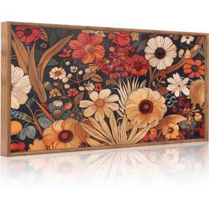 Aurlan Boho Burnt Orange Terracotta Wildflowers Framed Wall Art(40"x20"), Abstract Floral 3D Textured Canvas Artwork, Large Modern Vintage Botanical Nature Art Wall Decor for Home Office Living Room Bedroom