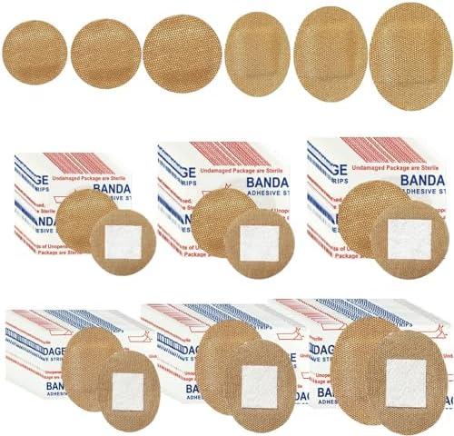 200pcs Small Bandage Bulk Round Oval for Face Fabric Adhesive Breathable Flexible Bandages for Small Wound Protection Care, 6 Sizes for Skin Wound Care