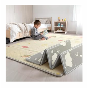 Mallify Extra Large Foldable Play Mat, Reversible Baby Play Mat with Edge Reinforcement, Non-Toxic & Waterproof Baby Mat for Floor, Foam Playmat with Travel Bag, Rainbow, Cloud & Moon, 79"x71"