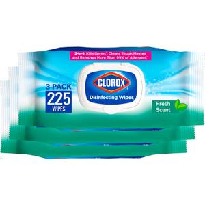 Clorox Disinfecting Wipes, Bleach Free, Household Essentials, Fresh Scent, Moisture Seal Lid, 75 Cleaning Wipes, Pack of 3 (New Packaging)