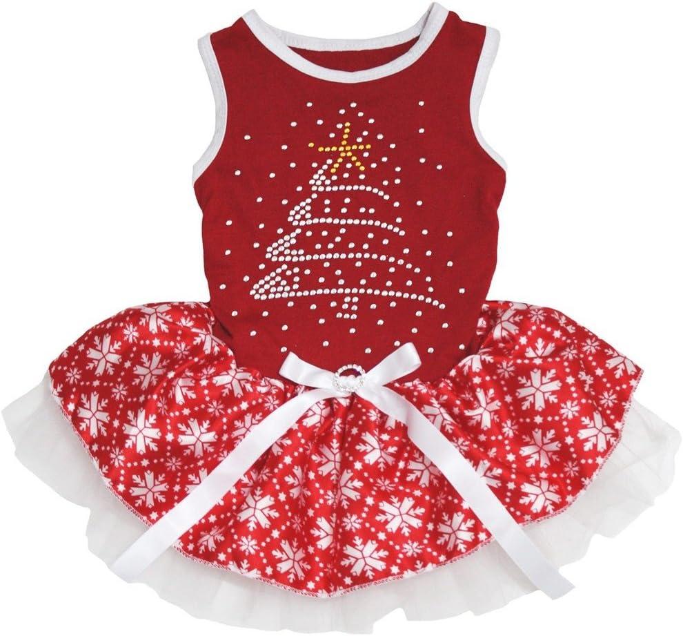 Petitebella Rhinestone Christmas Tree Puppy Dog Dress (Red/Red Snowflakes, Medium)
